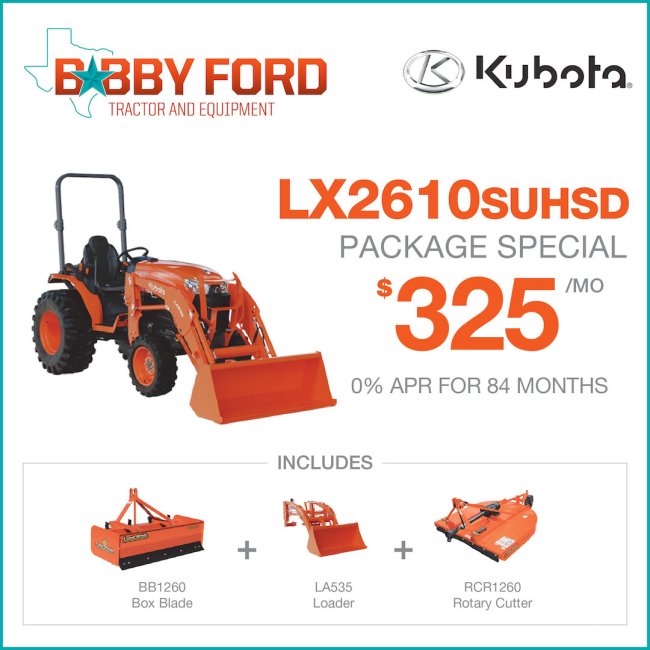 BX2610suhsd Tractor package special Bobby Ford Kubota